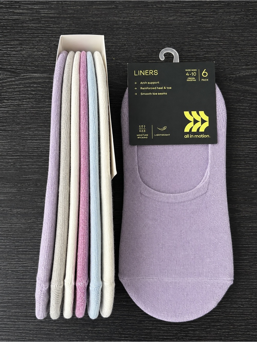 2 pack of 6 all in motion No-Show Liner Socks - Pastel Multi colors - total 12